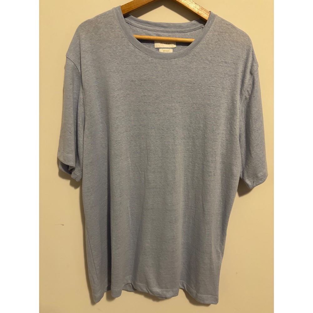 Porter & Ash Mens Blue Linen Blend Short Sleeve Crew Neck T-Shirt Size XL